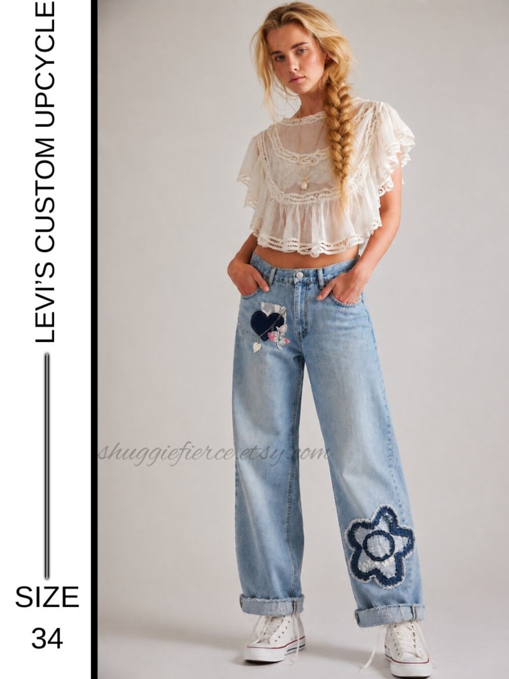 ✨ Shuggie Fierce Designs Upcycled Levi’s 550 Relaxed Fit Jeans – Size 34  ✨